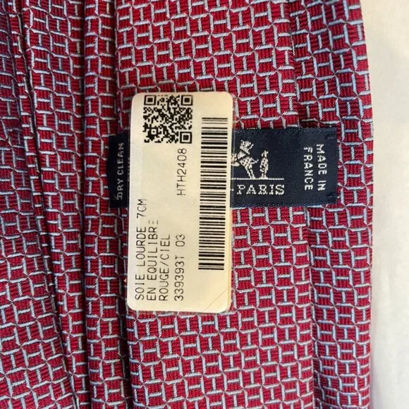 Hermes 100% Silk En Equilibre Mens Tie in Red with light blue pattern - Picture 2 of 5
